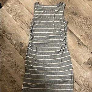 Size medium maternity dress. Gray and white striped. Flattering fit and comfy